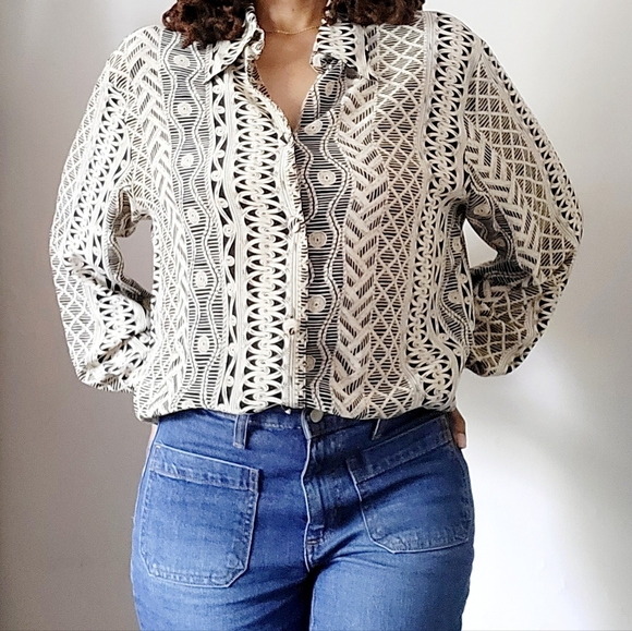 Vintage Tess 100% Silk Abstract Print Button Down Blouse Size L - Picture 1 of 12